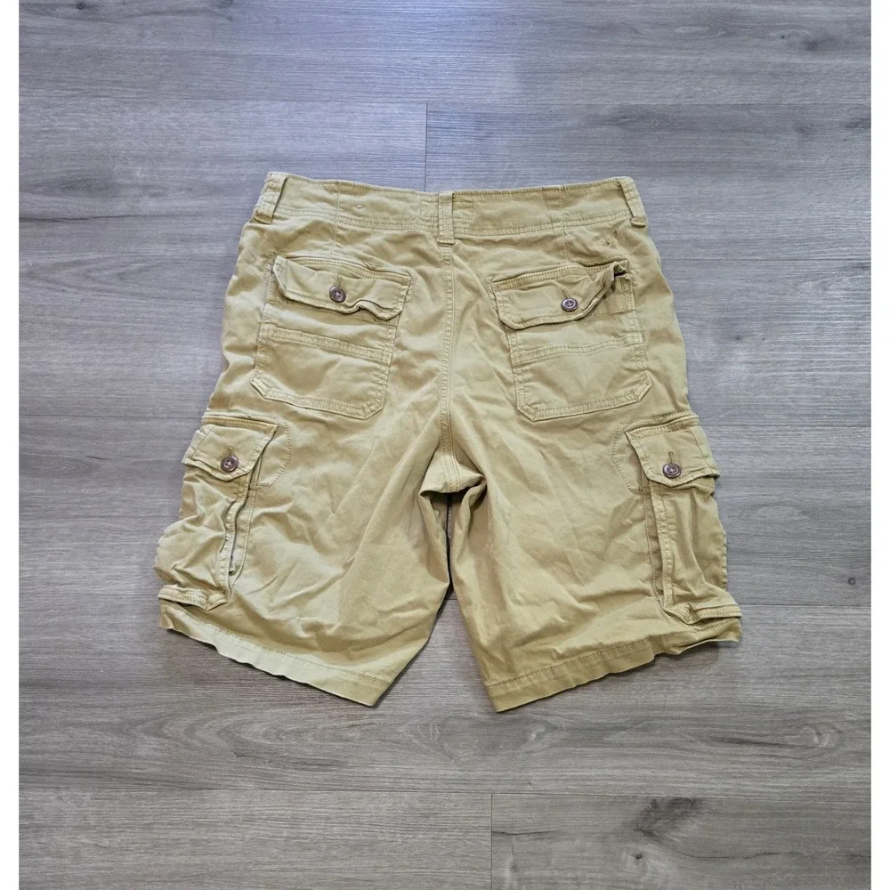 American Eagle Cargo Shorts Mens 32 Khaki Beige Longer Length Y2K Extreme Flex